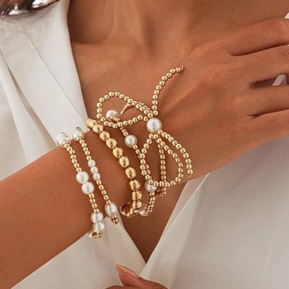 Free People Jewelry - Stackable Pearl Beaded & Boho Seed Beads Bracelet Set